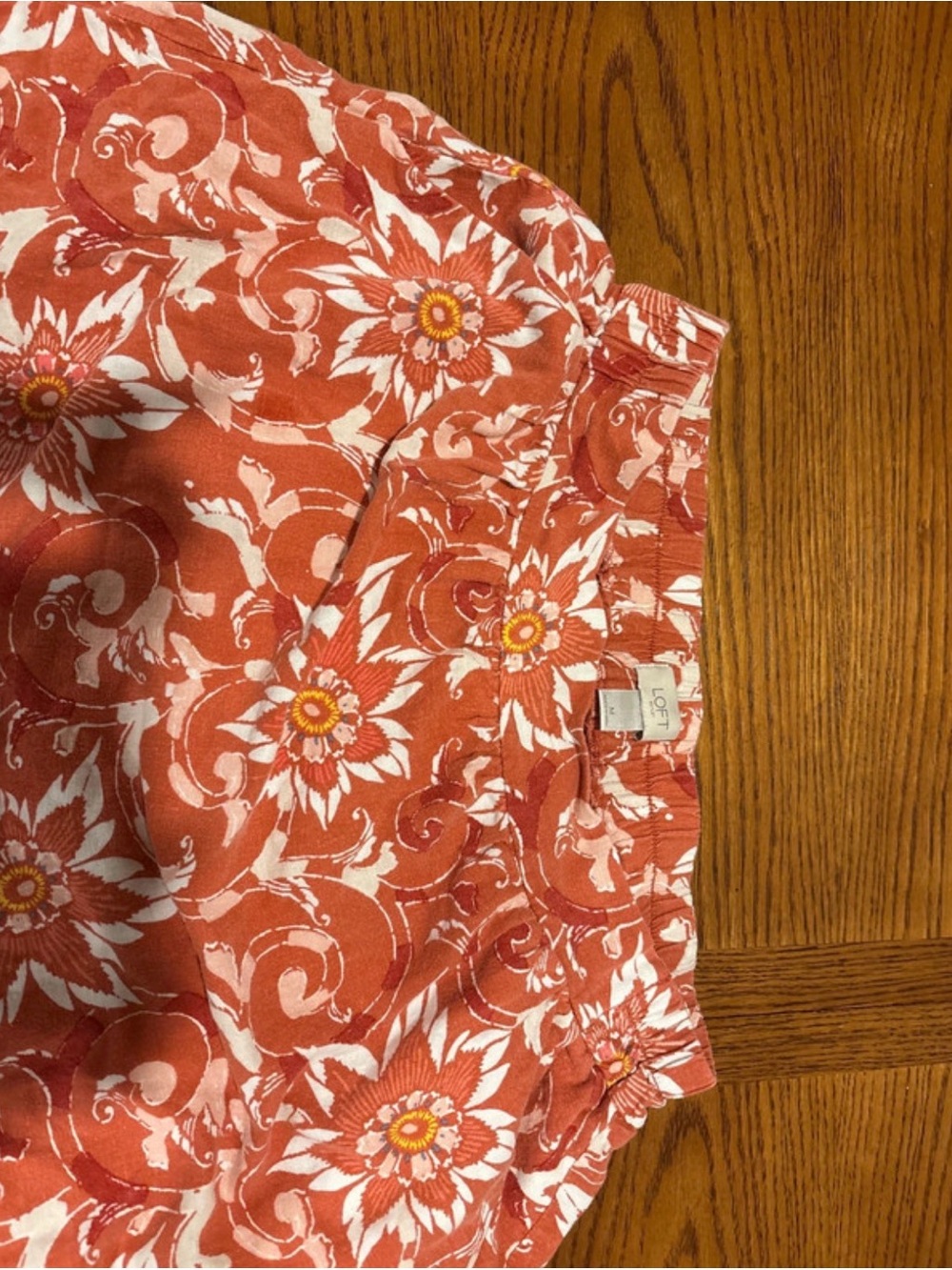 LOFT Rust Floral Print Bermuda Shorts with Elastic Waist